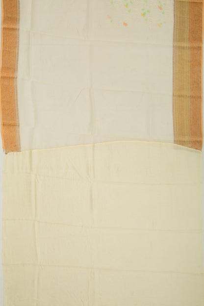 Organza Floral Embroidery Cream Saree