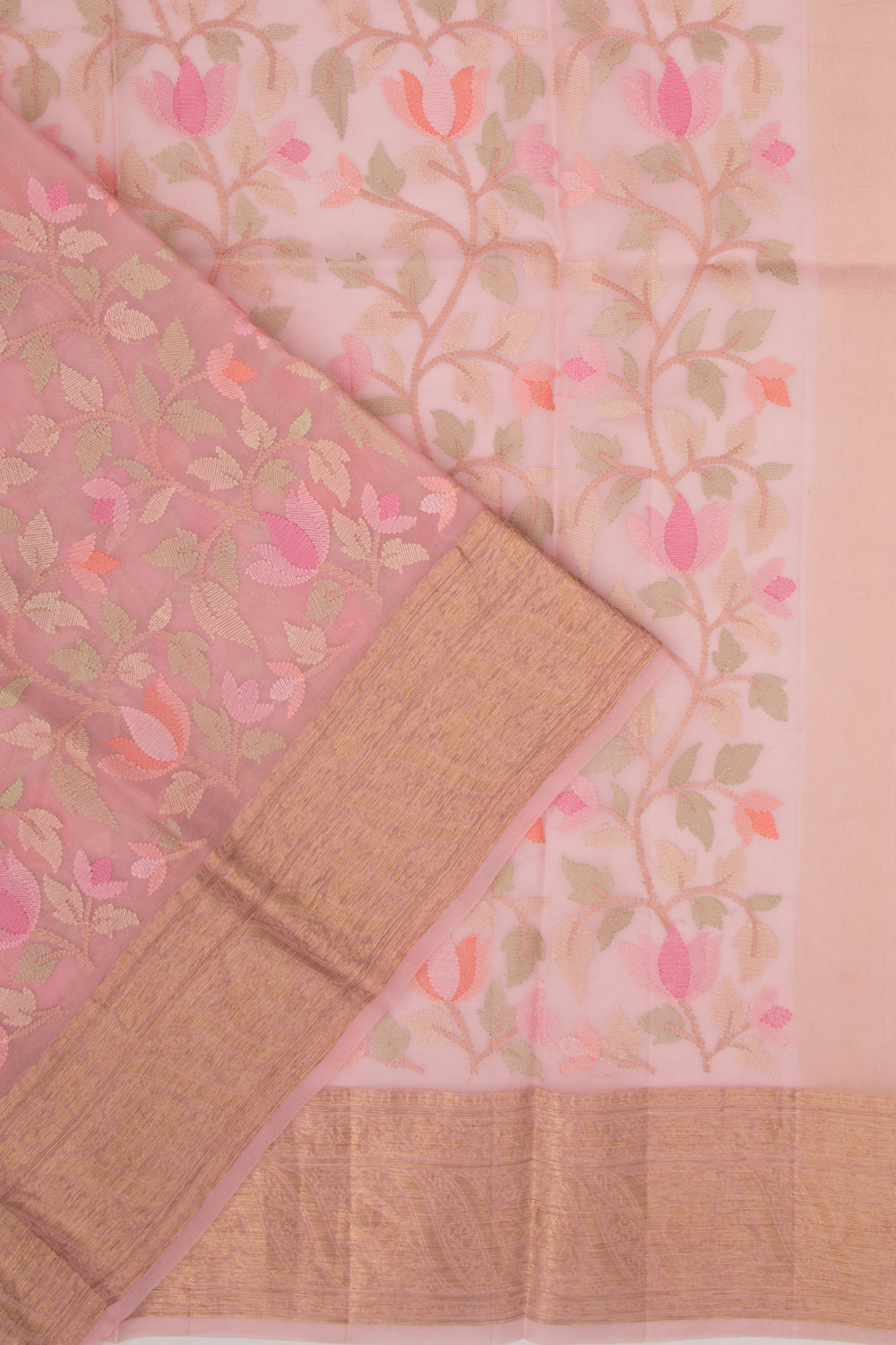 Organza Floral Embroidery Pink Saree
