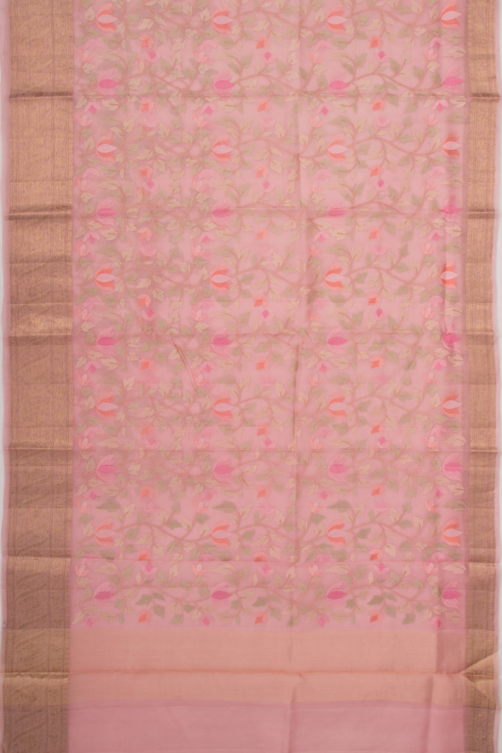 Organza Floral Embroidery Pink Saree