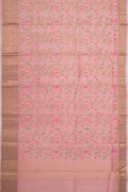 Organza Floral Embroidery Pink Saree