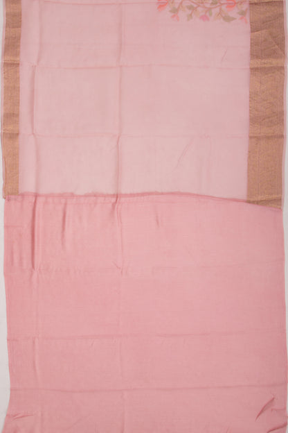Organza Floral Embroidery Pink Saree