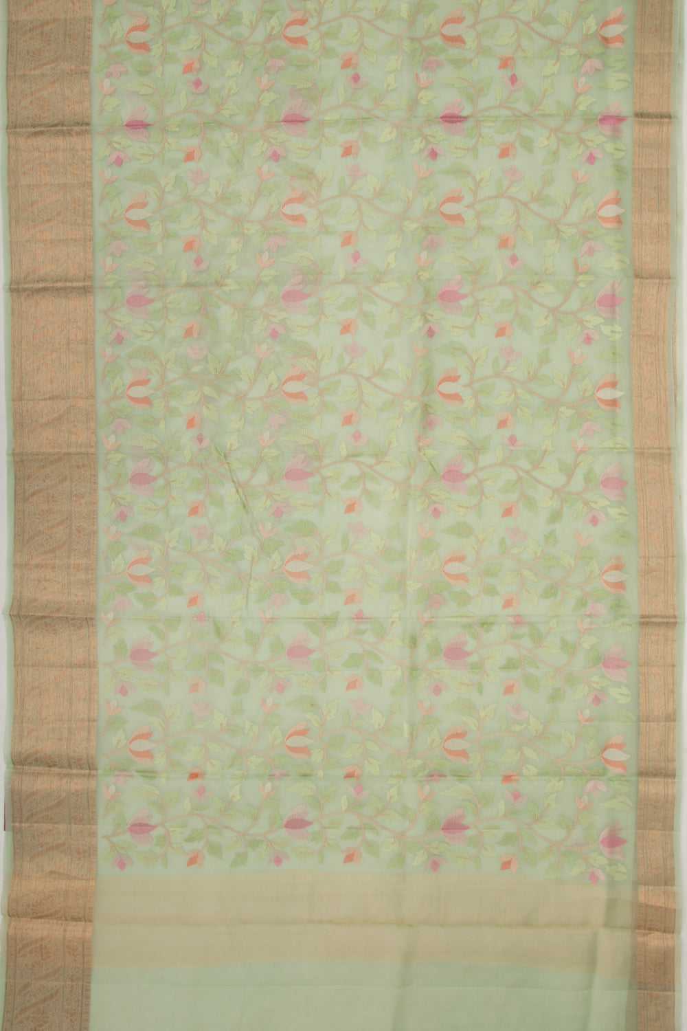 Organza Floral Embroidery Green Saree