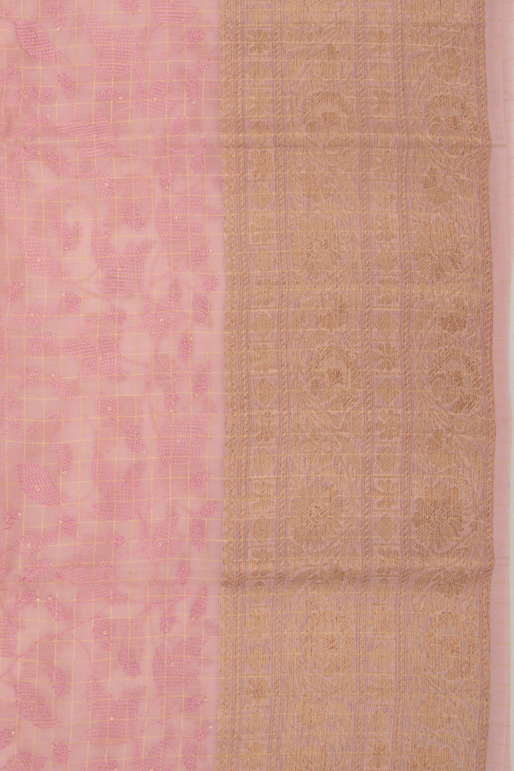 Organza Floral Embroidery Pink Saree