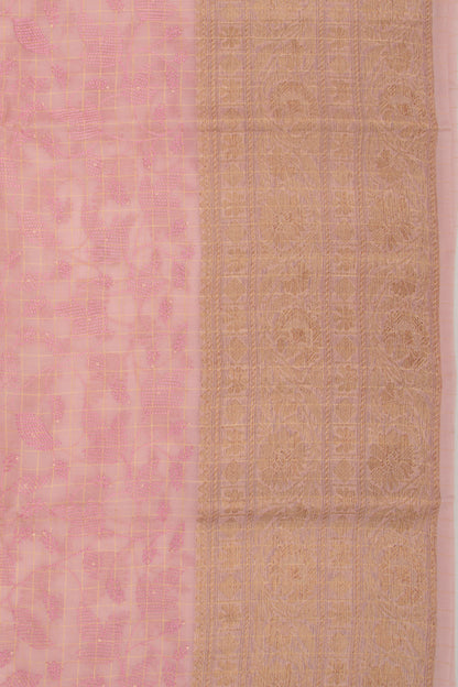 Organza Floral Embroidery Pink Saree