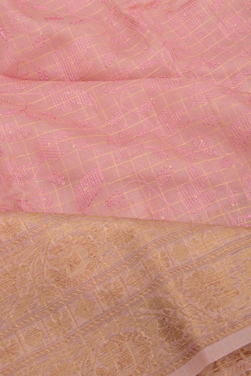 Organza Floral Embroidery Pink Saree