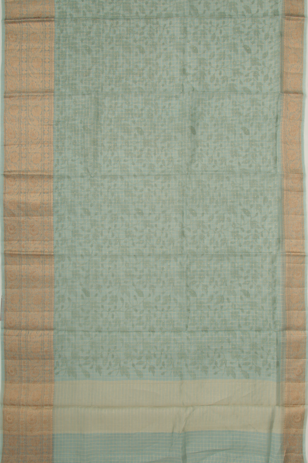 Tussar Checks And Embroidery Green Saree