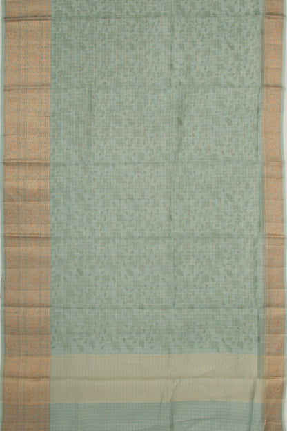 Tussar Checks And Embroidery Green Saree