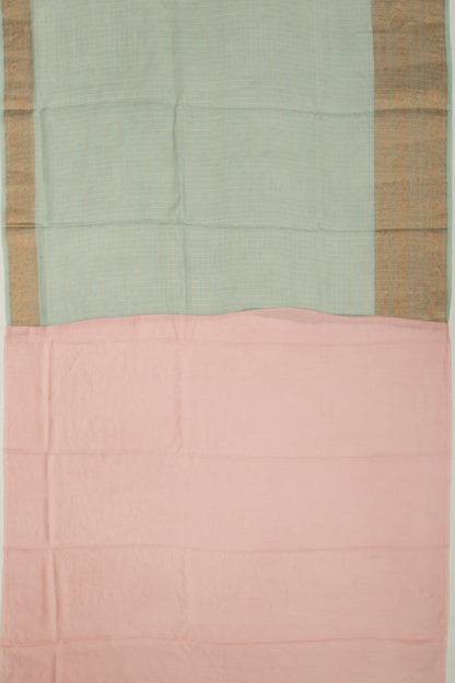 Tussar Checks And Embroidery Green Saree