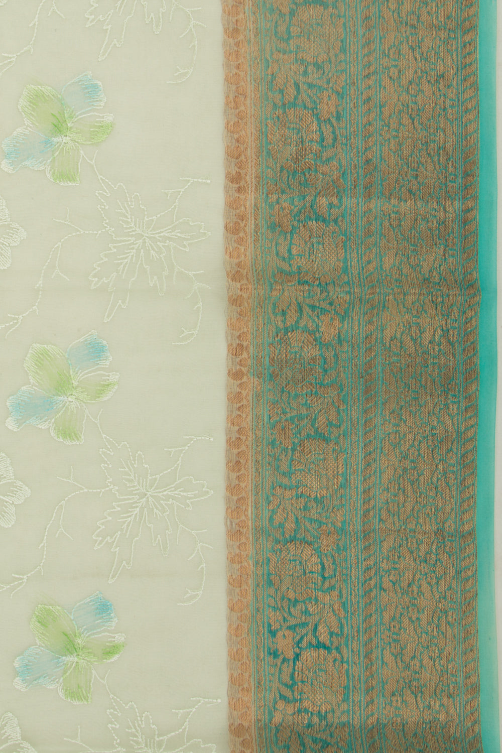 Organza Floral Embroidery Green Saree
