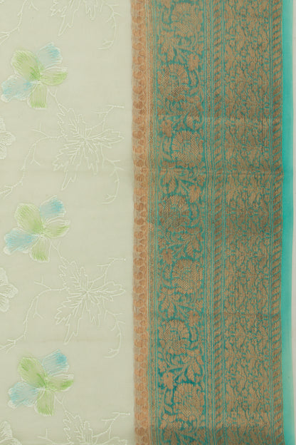 Organza Floral Embroidery Green Saree
