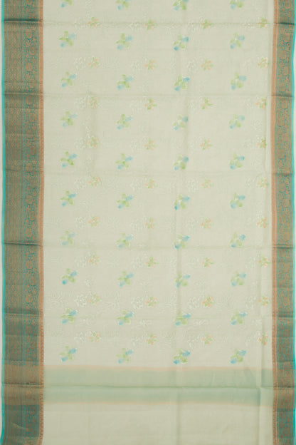 Organza Floral Embroidery Green Saree
