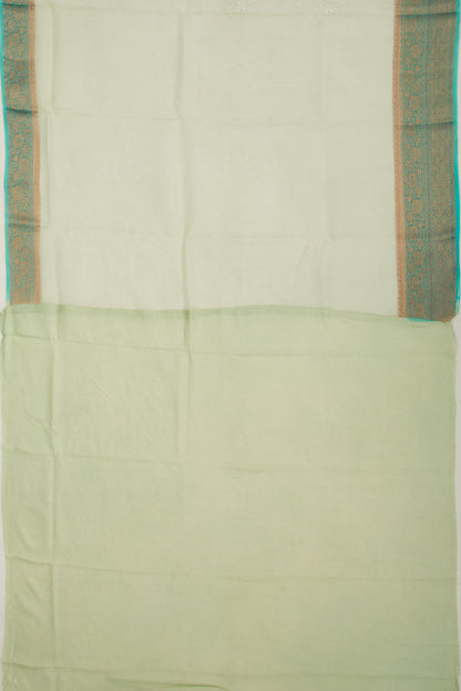 Organza Floral Embroidery Green Saree