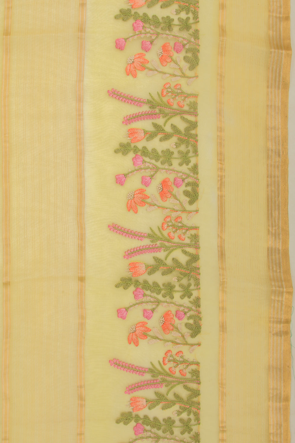 Organza Lines And Embroidery Yellow Saree