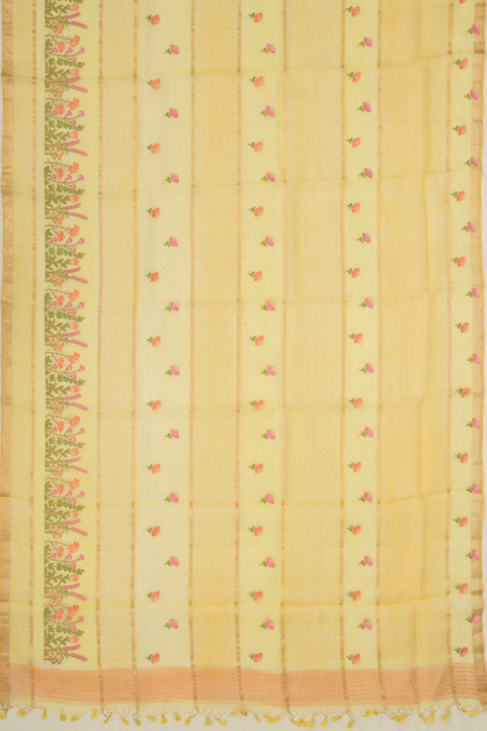 Organza Lines And Embroidery Yellow Saree
