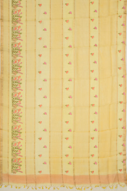 Organza Lines And Embroidery Yellow Saree