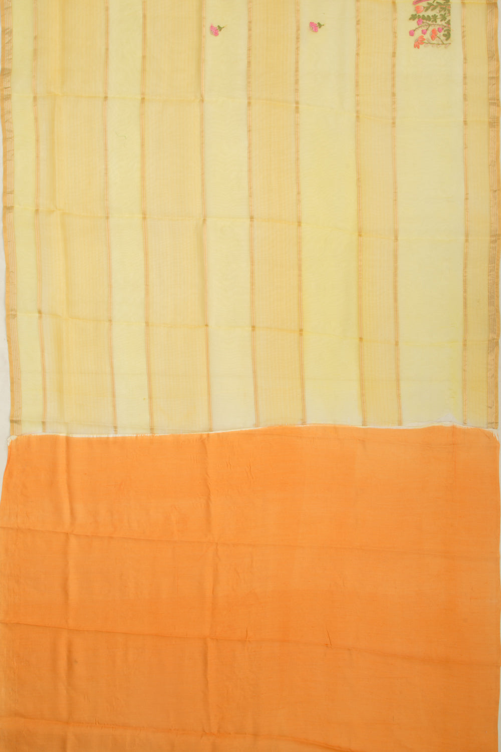 Organza Lines And Embroidery Yellow Saree