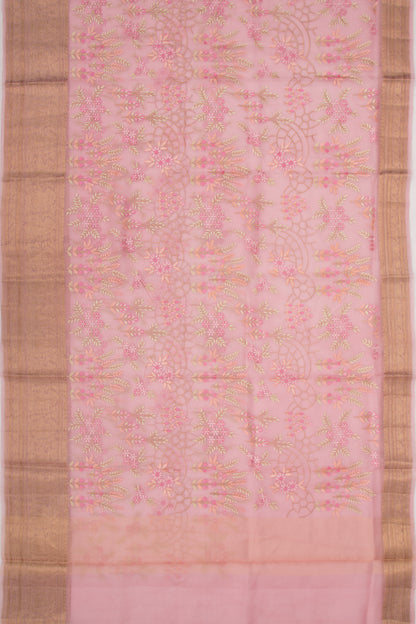 Organza Floral Embroidery Pink Saree