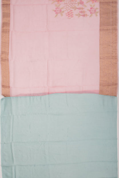 Organza Floral Embroidery Pink Saree