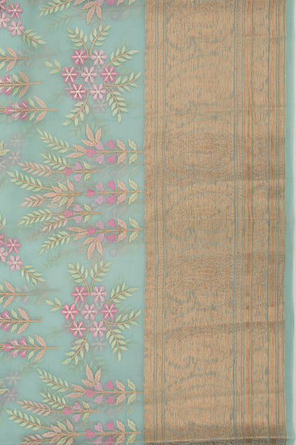 Organza Floral Embroidery Sky Blue Saree