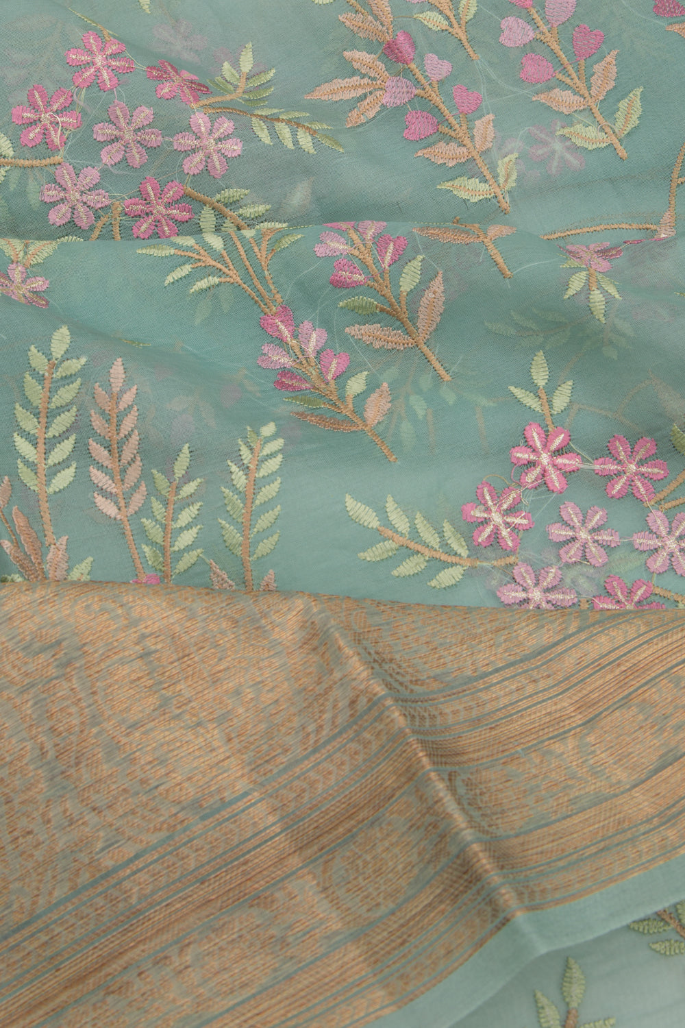 Organza Floral Embroidery Sky Blue Saree