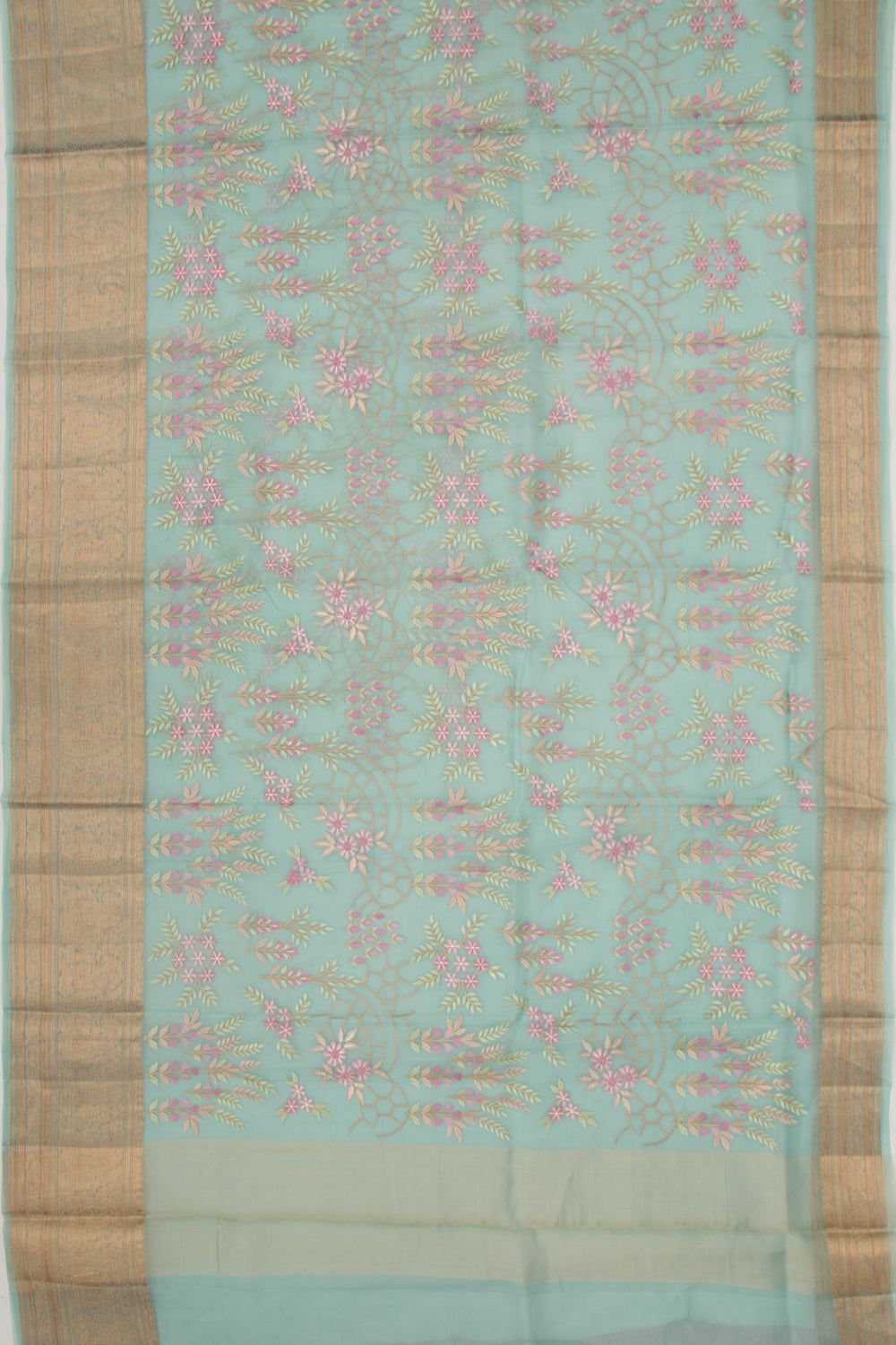 Organza Floral Embroidery Sky Blue Saree