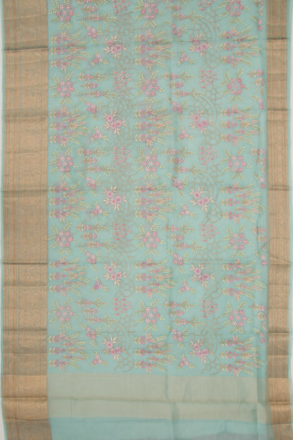 Organza Floral Embroidery Sky Blue Saree