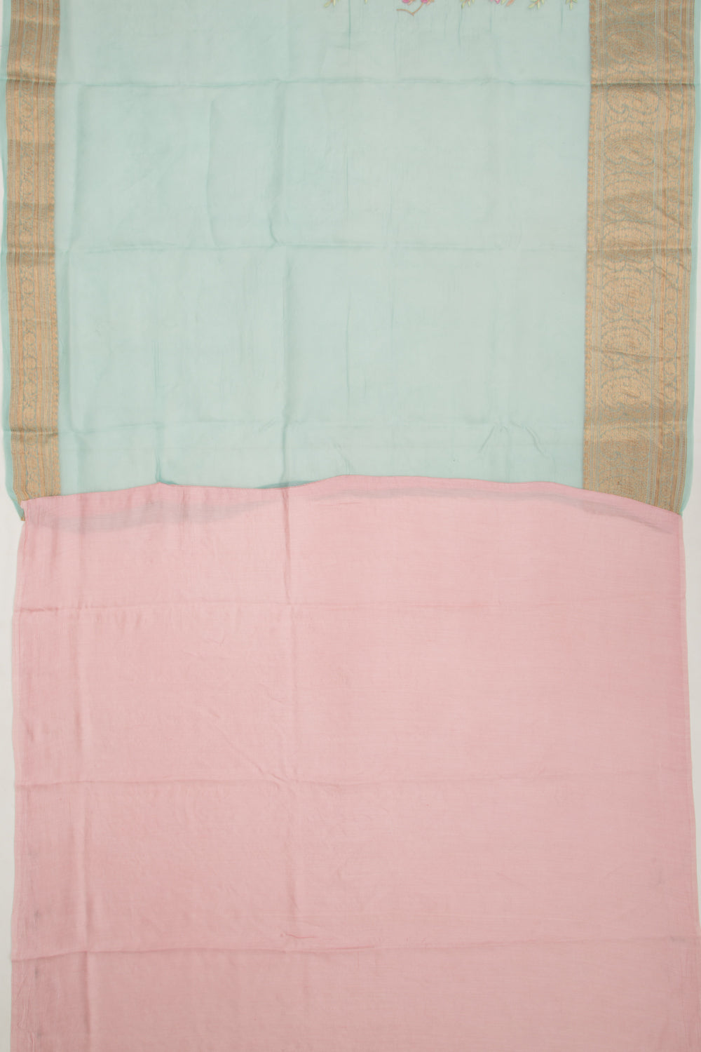 Organza Floral Embroidery Sky Blue Saree