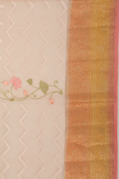 Organza Floral Embroidery Pink Saree