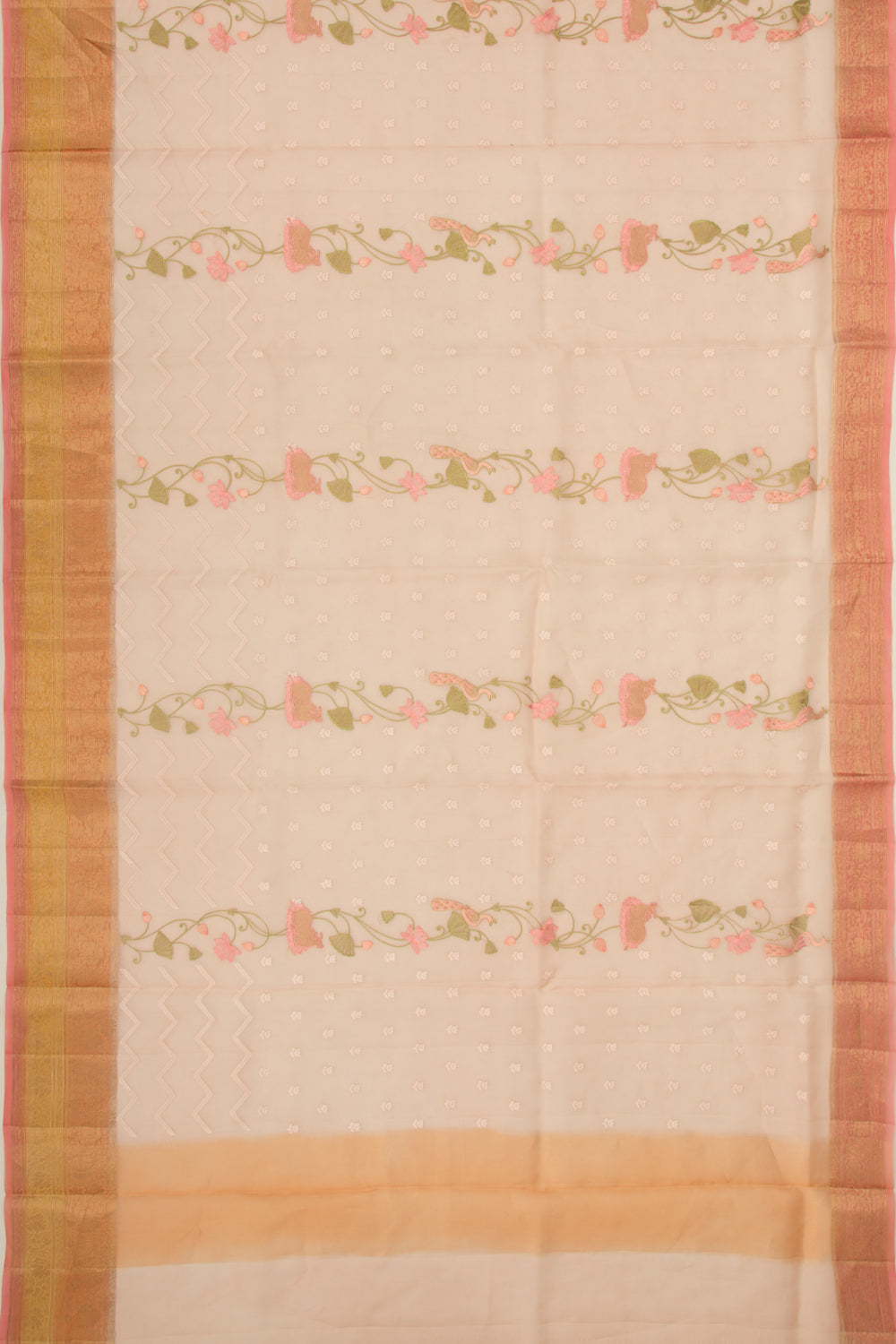Organza Floral Embroidery Pink Saree