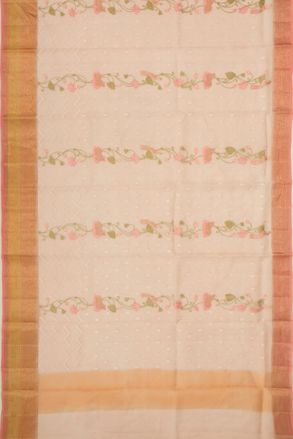Organza Floral Embroidery Pink Saree