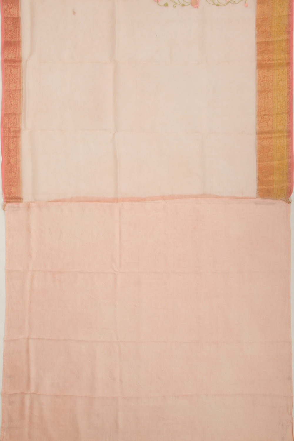 Organza Floral Embroidery Pink Saree