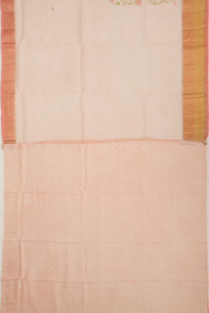 Organza Floral Embroidery Pink Saree