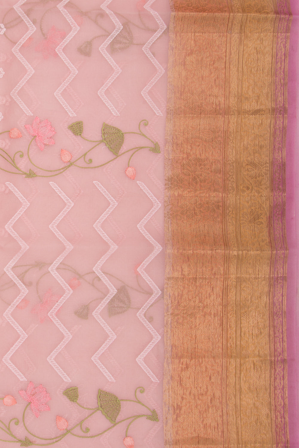 Organza Floral Embroidery Baby Pink Saree