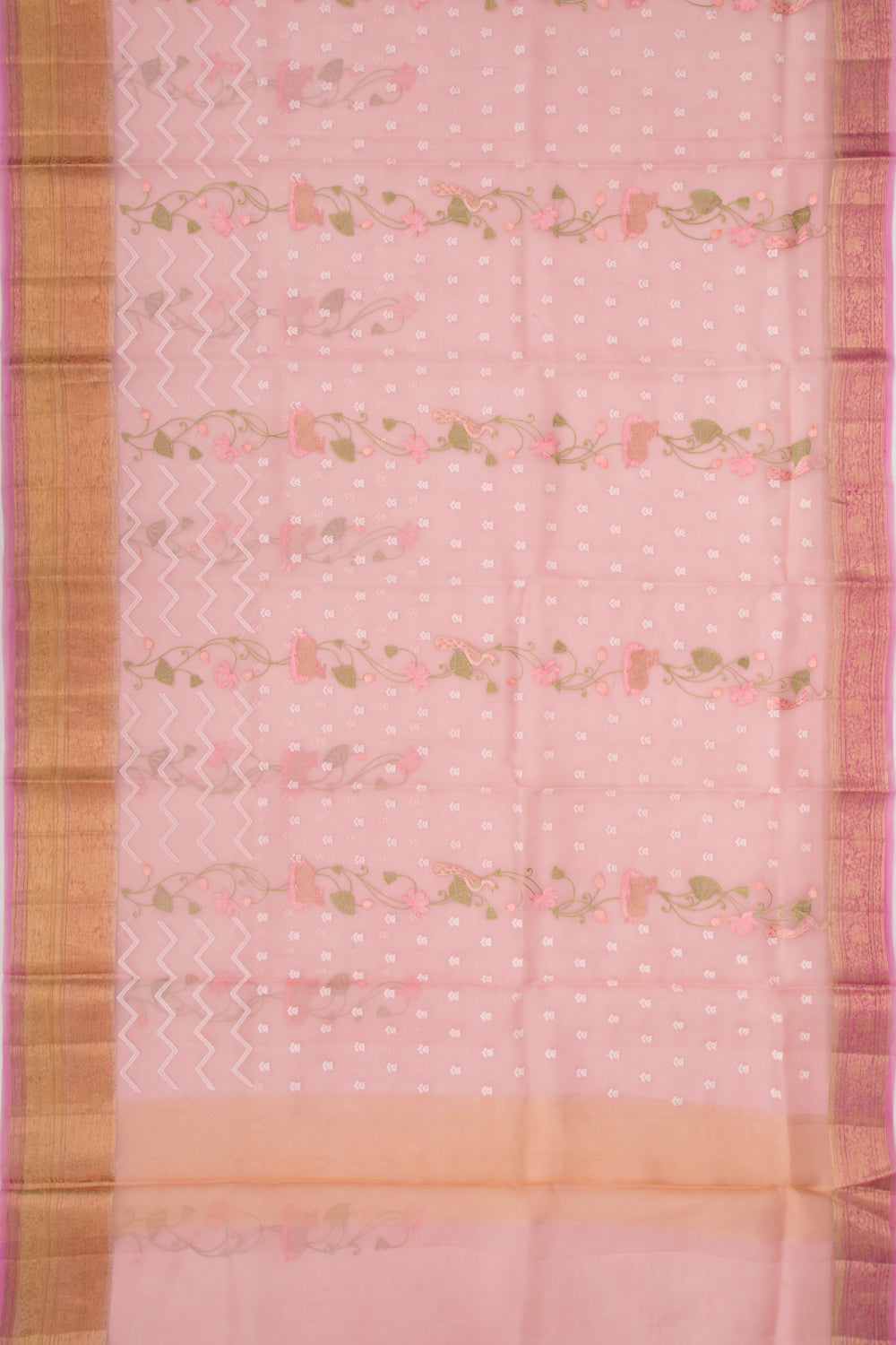 Organza Floral Embroidery Baby Pink Saree