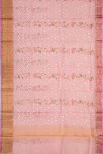 Organza Floral Embroidery Baby Pink Saree