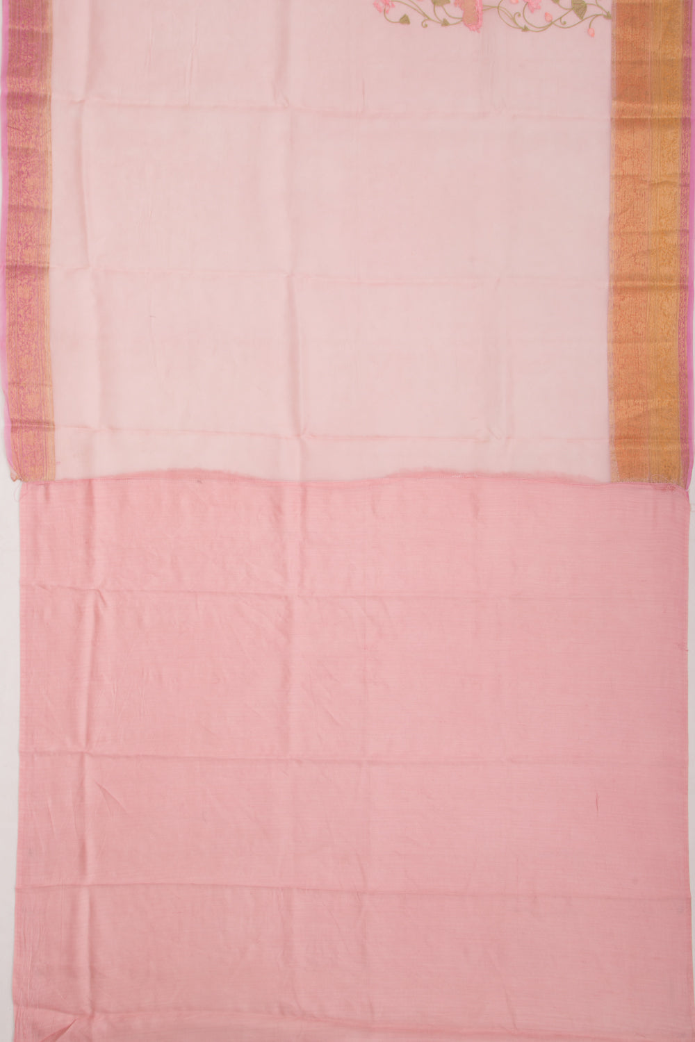 Organza Floral Embroidery Baby Pink Saree
