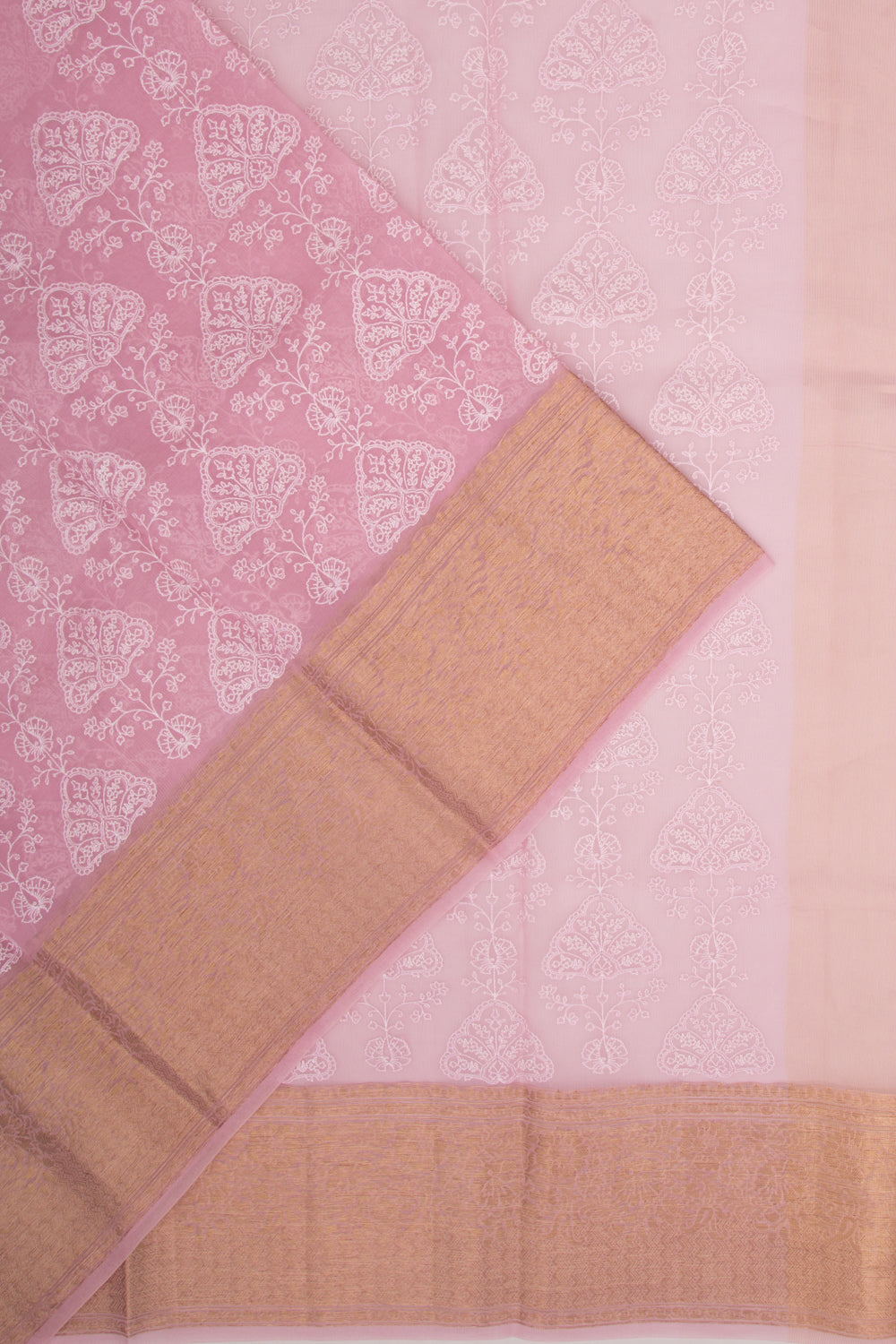 Organza Floral Embroidery Pink Saree