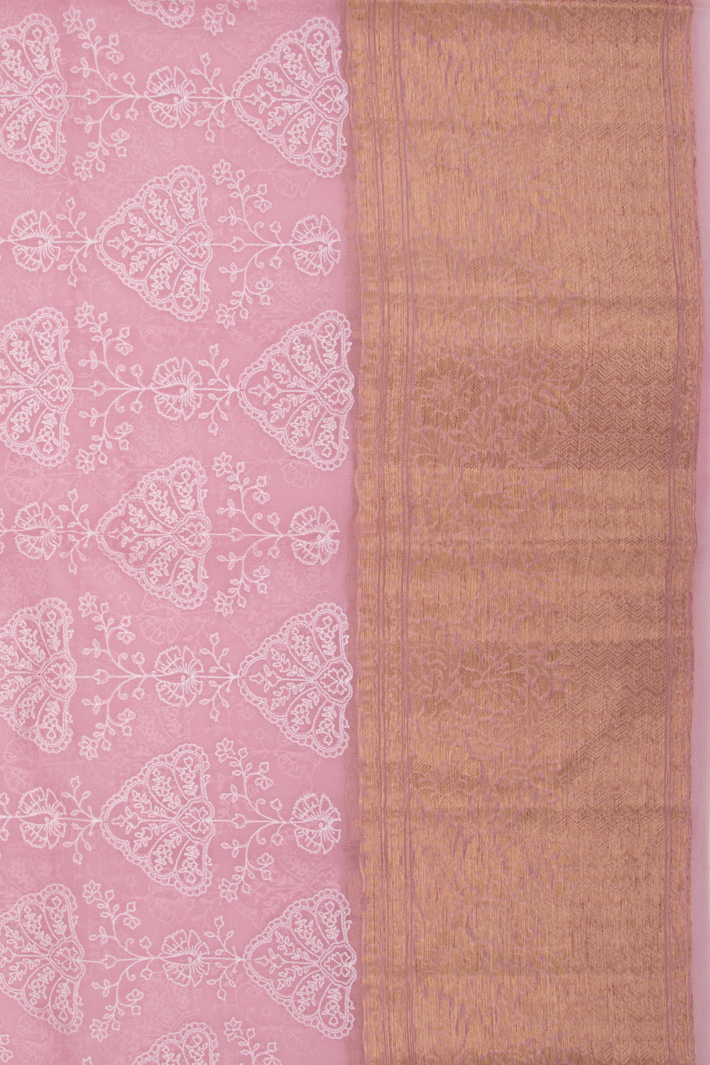 Organza Floral Embroidery Pink Saree