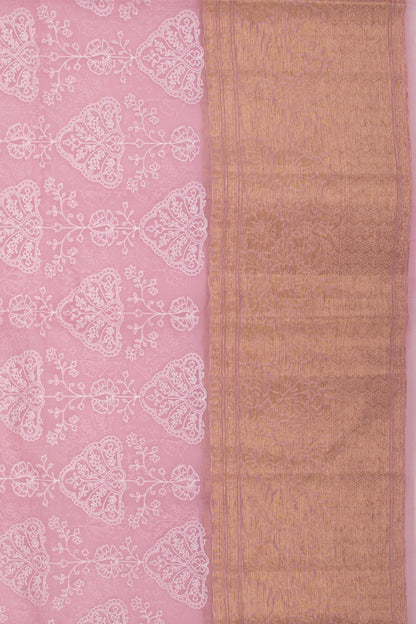 Organza Floral Embroidery Pink Saree