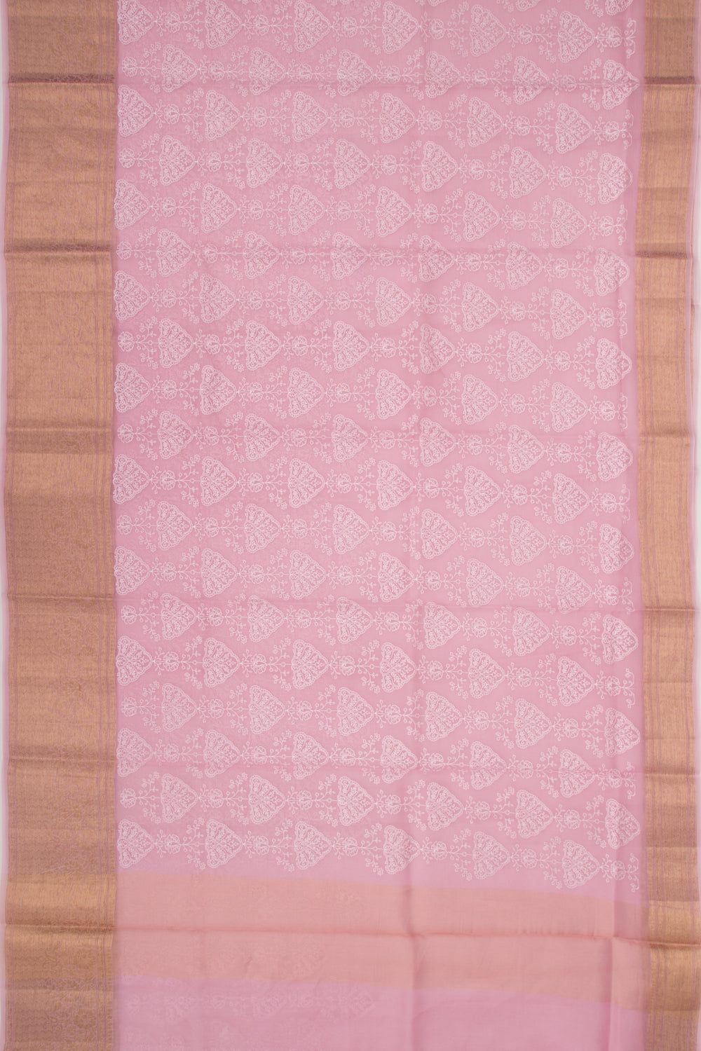 Organza Floral Embroidery Pink Saree