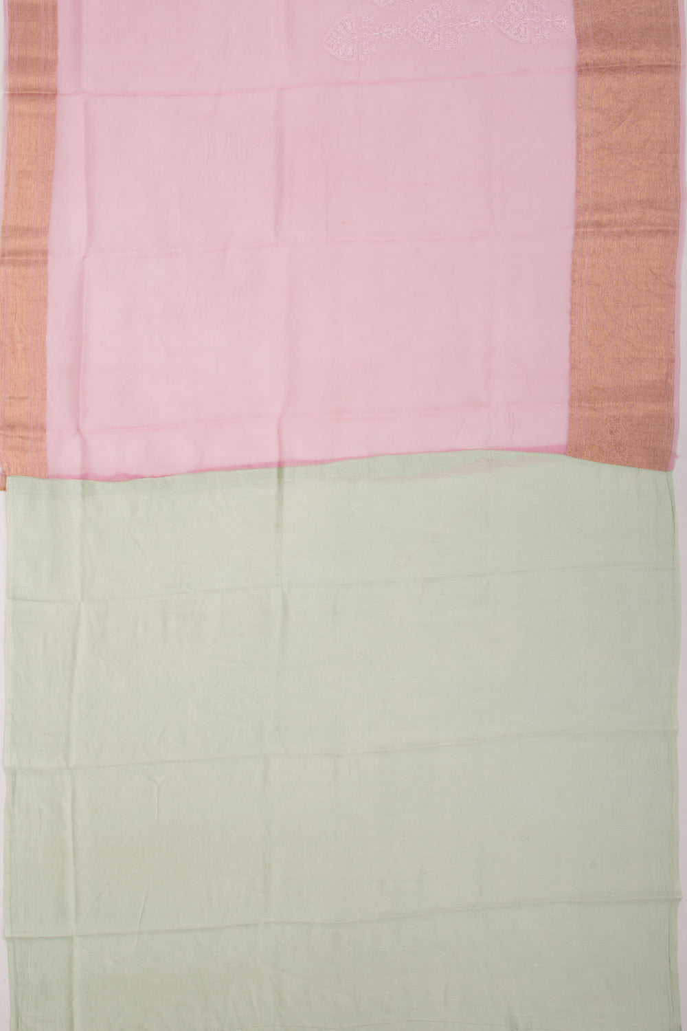 Organza Floral Embroidery Pink Saree