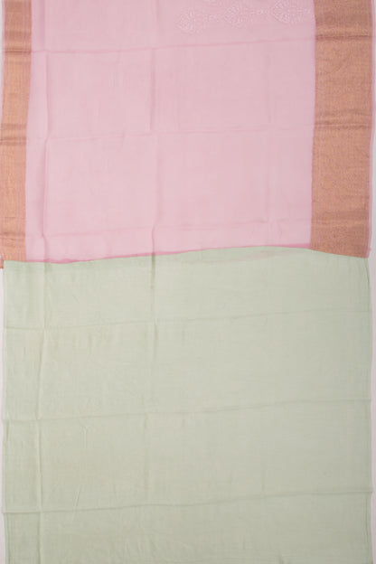 Organza Floral Embroidery Pink Saree