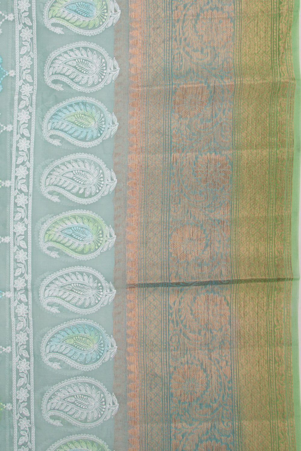 Organza Floral Embroidery Blue Saree
