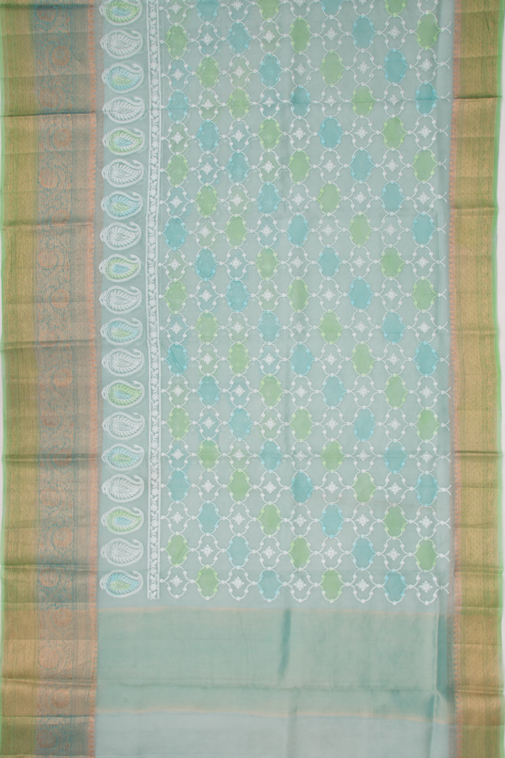 Organza Floral Embroidery Blue Saree