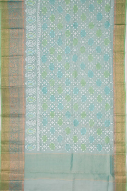 Organza Floral Embroidery Blue Saree
