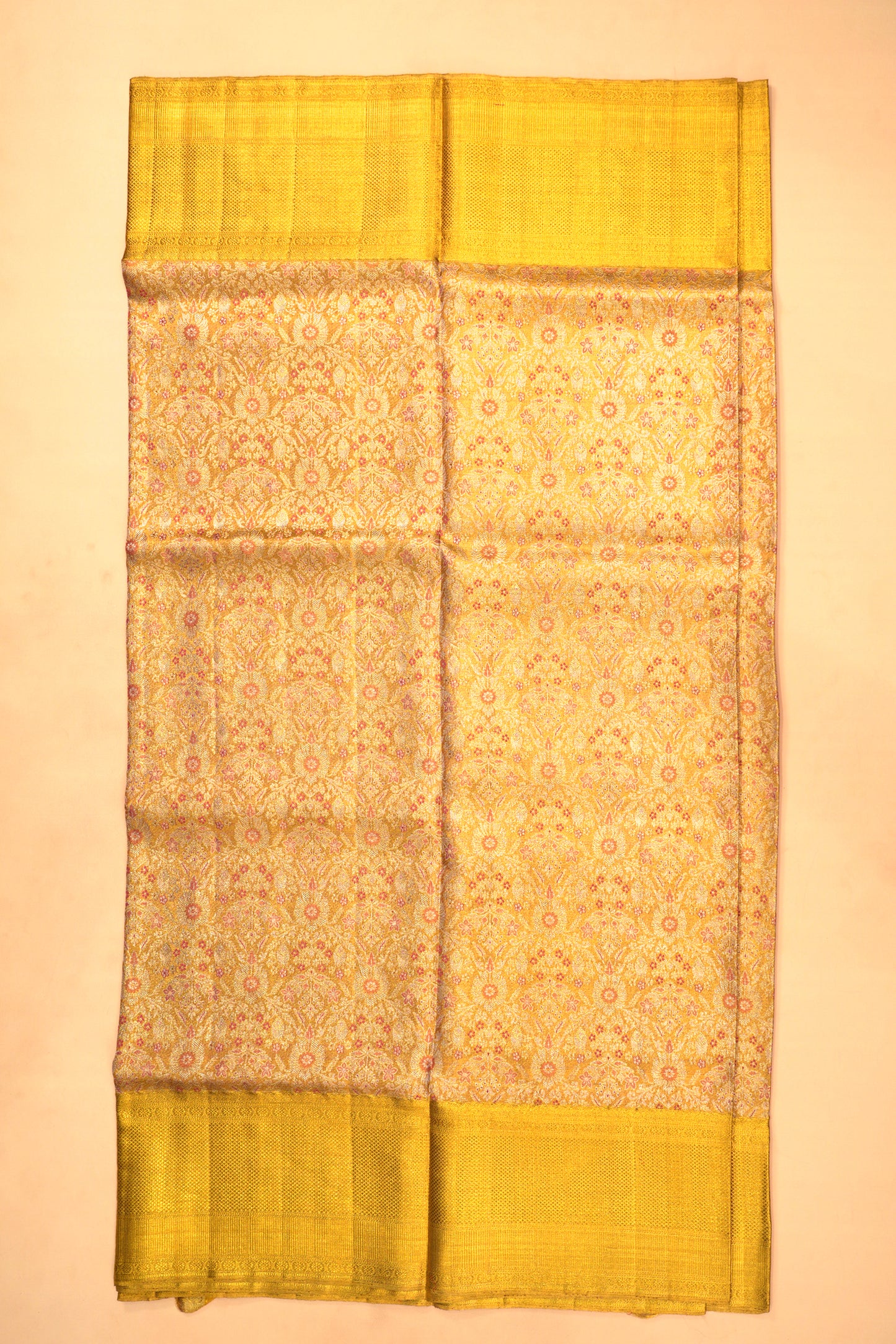 Kanchipuram Silk Tissue Brocade Gold Saree