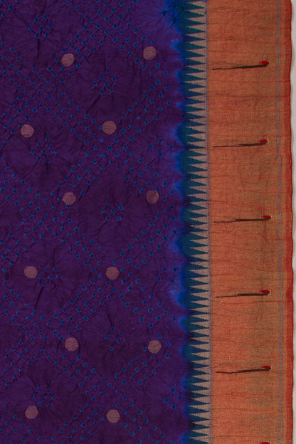 Paithani Silk Bandhani Butta Dark Blue Saree