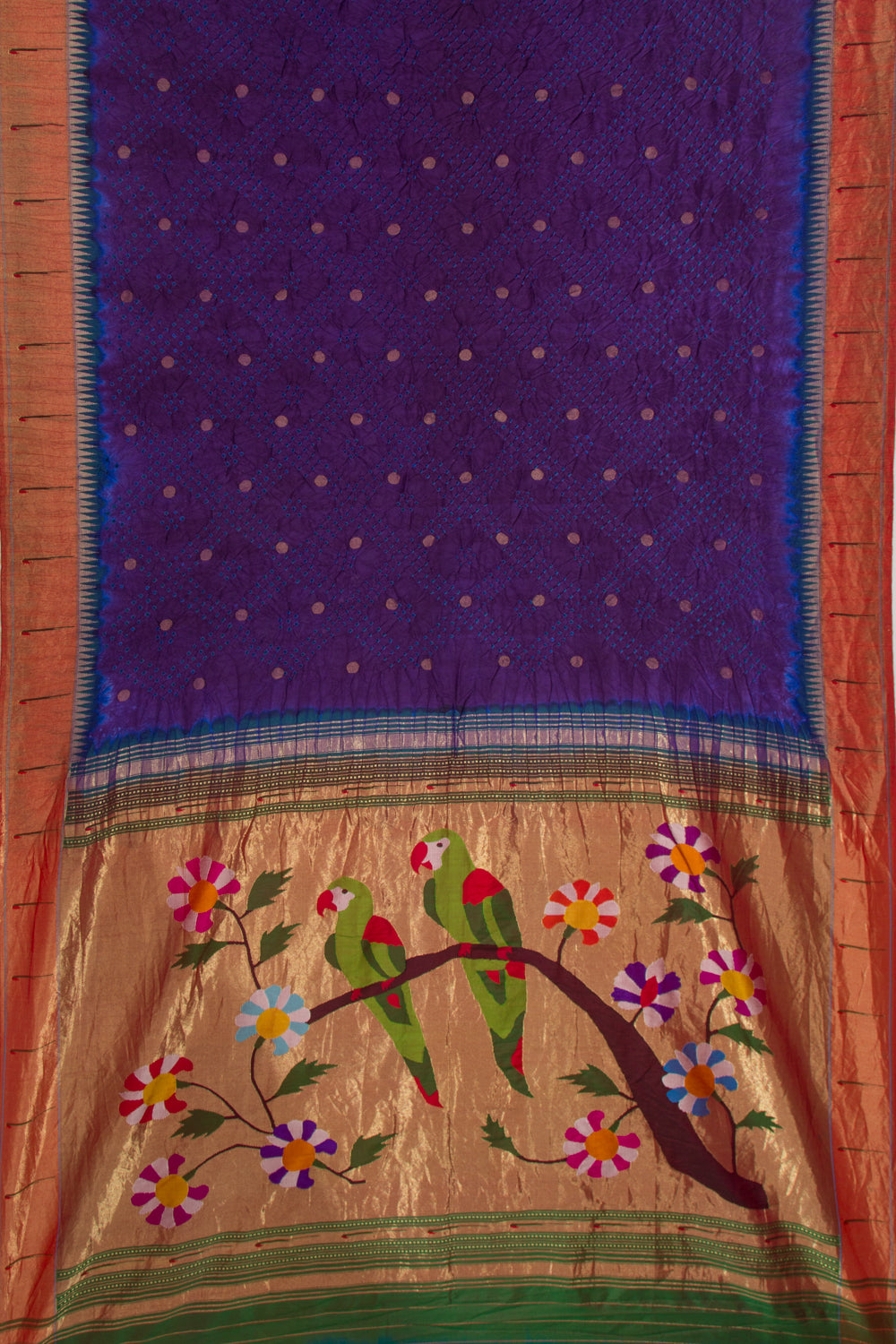 Paithani Silk Bandhani Butta Dark Blue Saree