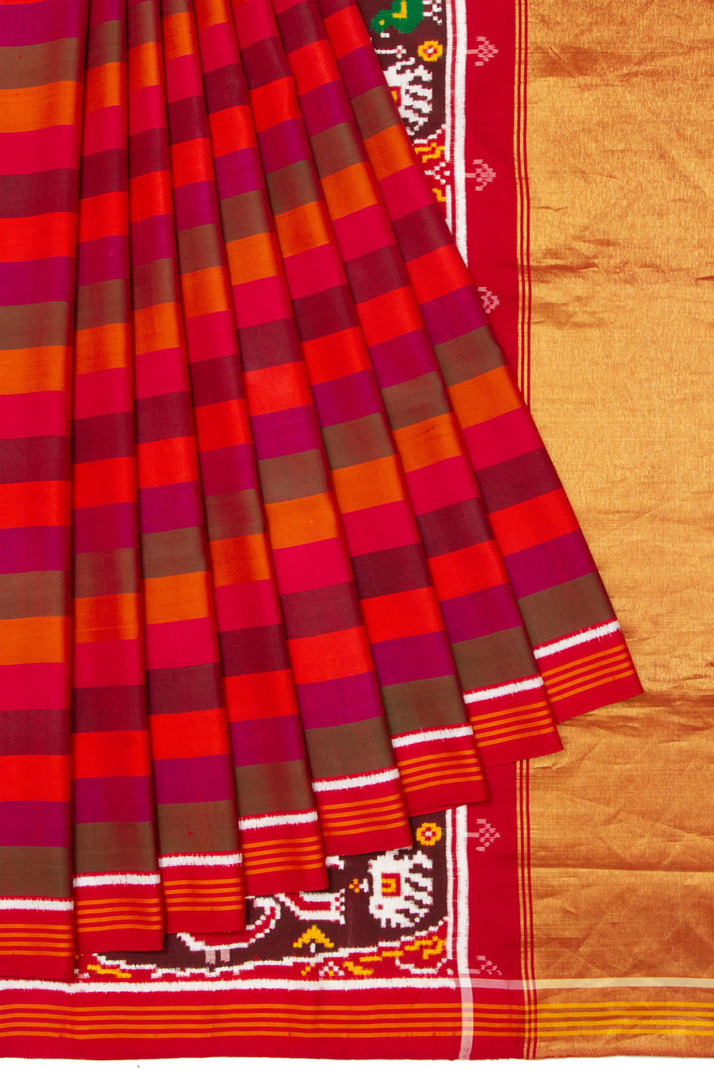 Patan Patola Silk Double Ikat Lines Multicolour Saree