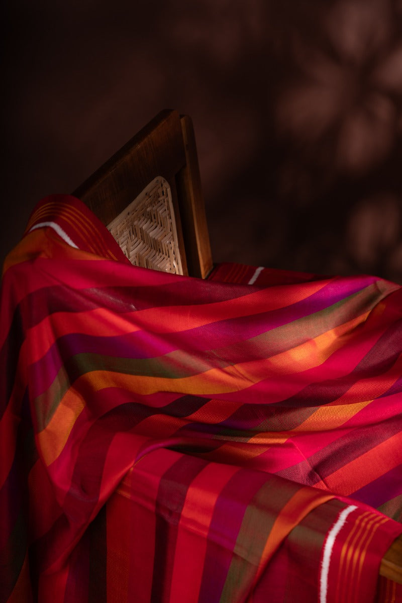 Patan Patola Silk Double Ikat Lines Multicolour Saree